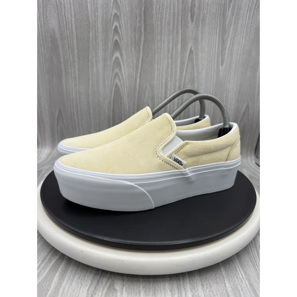 Vans Classic Slip On Stackform Womens Size 9.5 Beige Suede Platform Casual Shoes